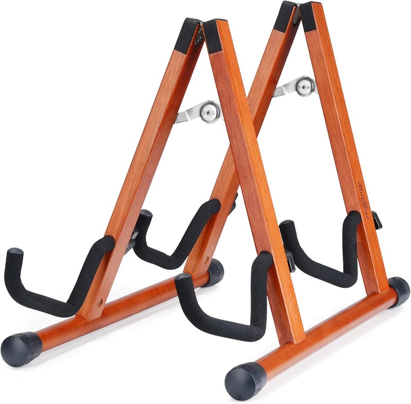 Musbeat Double Guitar Stand, A-Shape Multiple Guitar Rack with Padded Foam, Dual Instrument Stand for 2 Acoustic, Electric, Bass, Banjo, Mandolin, Wood Instrument Rack Floor for Home Studio Display, Mahogany - Image 1